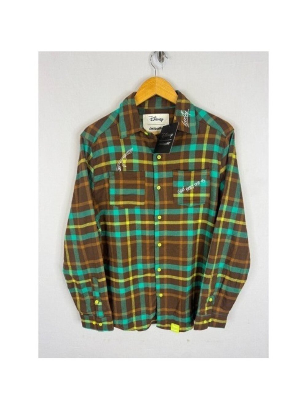 Disney Cakeworthy Goofy Movie Flannel Shirt Brown Teal Plaid Unisex Medium NWT